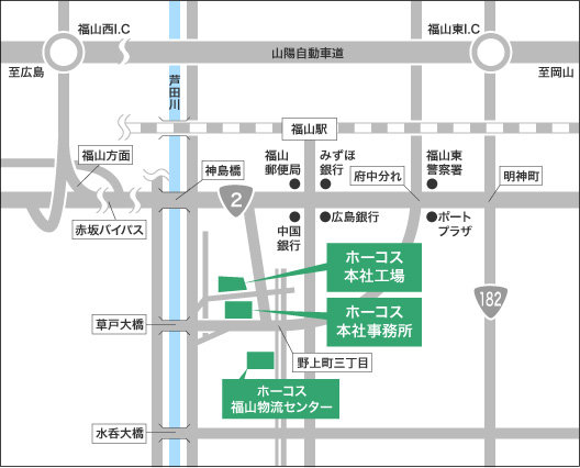 本社事務所・本社工場までの地図