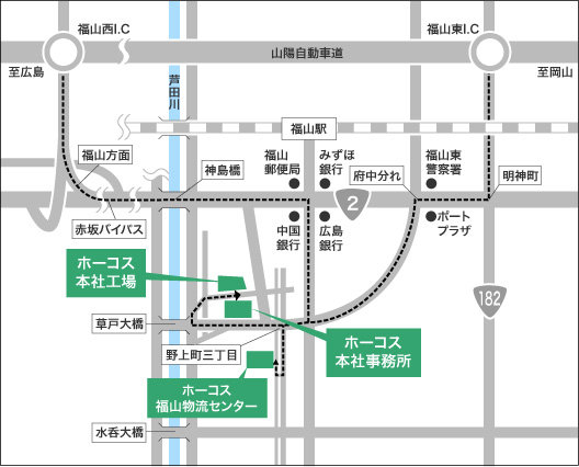 本社事務所・本社工場までの地図